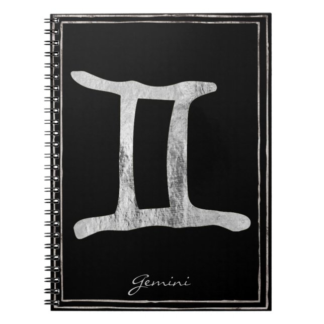 Cuaderno Símbolo de astrología con estilo plateado gemini (Frente)