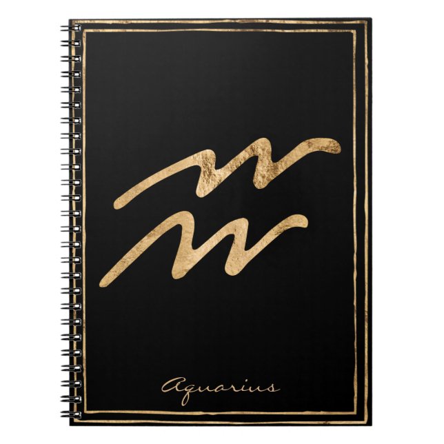 Cuaderno Símbolo de astrología estilizada de oro de Aquariu (Frente)