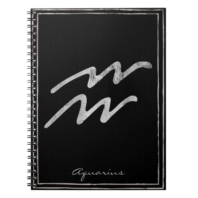 Cuaderno Símbolo de astrología estilizada y plateado Aquari (Frente)