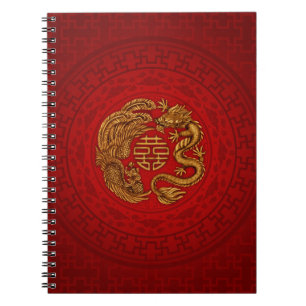 Cuaderno Símbolo de felicidad doble con Phoenix y Dragon