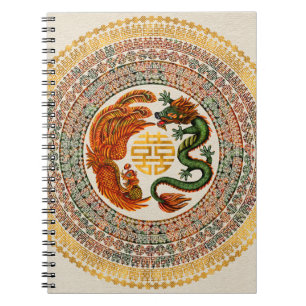 Cuaderno Símbolo de felicidad doble con Phoenix y Dragon