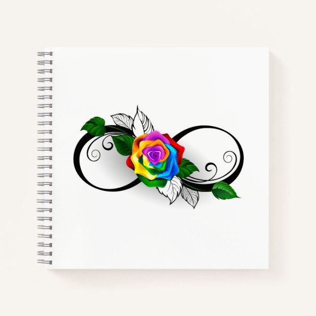 Cuaderno Símbolo de infinito con rosa de arcoíris (Anverso)