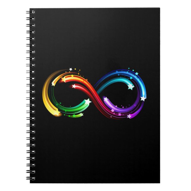Cuaderno Símbolo de infinito de cometas de arcoíris (Frente)