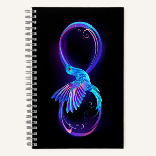 Cuaderno Símbolo de infinito neón con colibrí brillante