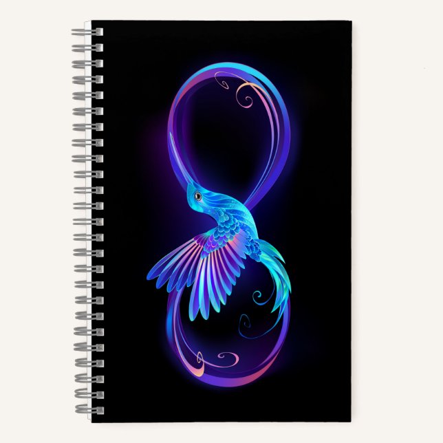 Cuaderno Símbolo de infinito neón con colibrí brillante (Anverso)