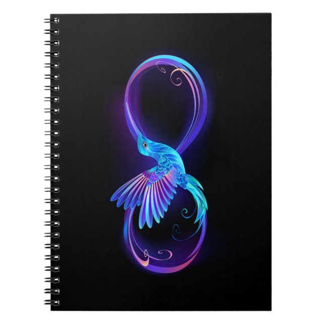 Cuaderno Símbolo de infinito neón con colibrí brillante (Frente)