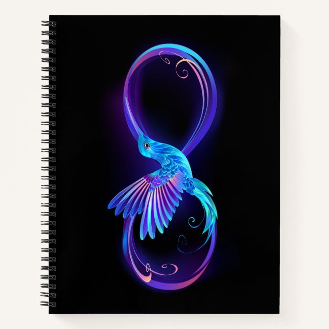 Cuaderno Símbolo de infinito neón con colibrí brillante (Anverso)
