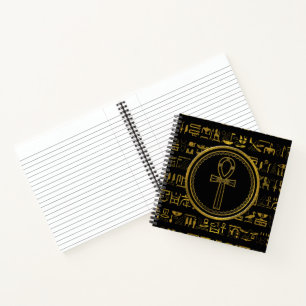 Cuaderno Símbolo de la Cruz del Ankh egipcio de oro