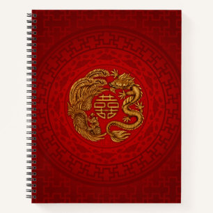 Cuaderno Símbolo de la felicidad doble con Phoenix y Drago
