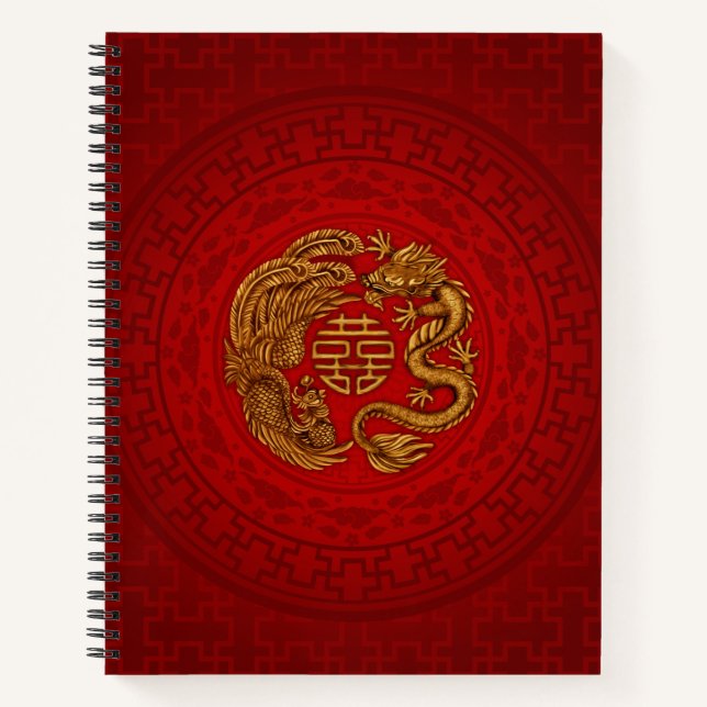 Cuaderno Símbolo de la felicidad doble con Phoenix y Dragon (Anverso)