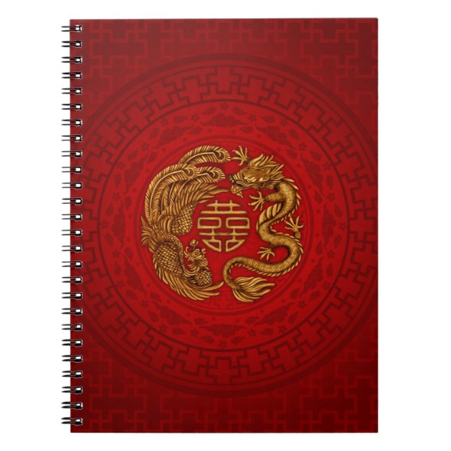 Cuaderno Símbolo de la felicidad doble con Phoenix y Dragon (Frente)