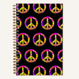 Cuaderno Símbolo de la Paz psicodélico rosa amarillo en 3D