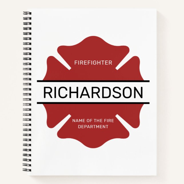 Cuaderno Símbolo de logotipo rojo de bombero personalizado (Anverso)