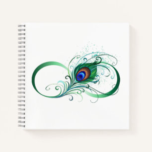 Cuaderno Símbolo infinito con pluma de pavo real