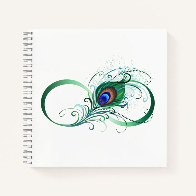 Cuaderno Símbolo infinito con pluma de pavo real (Anverso)