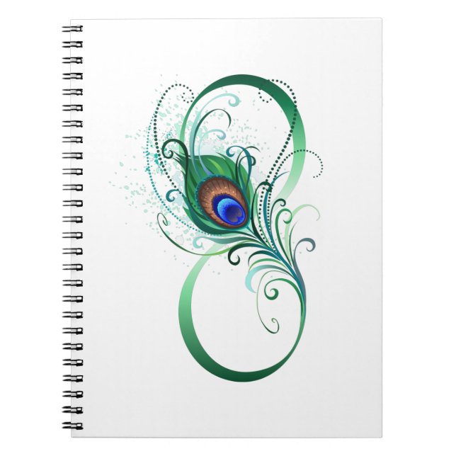 Cuaderno Símbolo infinito con pluma de pavo real (Frente)