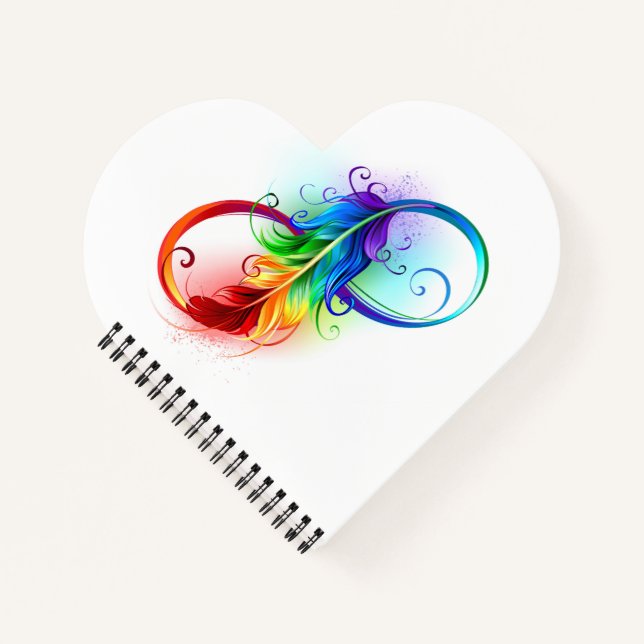 Cuaderno Símbolo infinito con plumas arcoiris (Anverso)