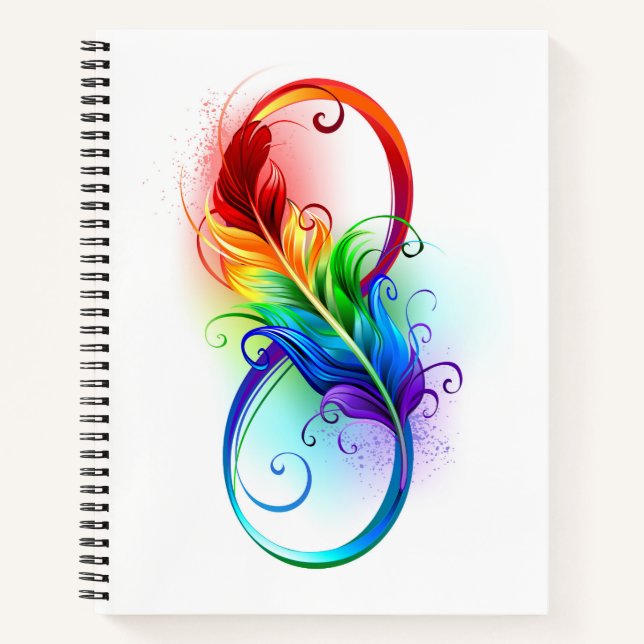 Cuaderno Símbolo infinito con plumas arcoiris (Anverso)