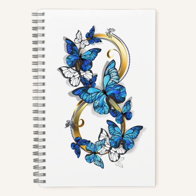 Cuaderno Símbolo infinito de mariposas Morpho azules (Anverso)