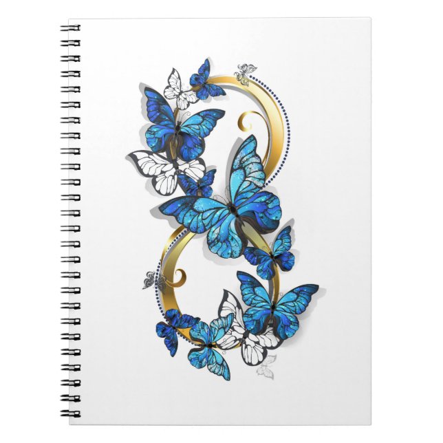 Cuaderno Símbolo infinito de mariposas Morpho azules (Frente)