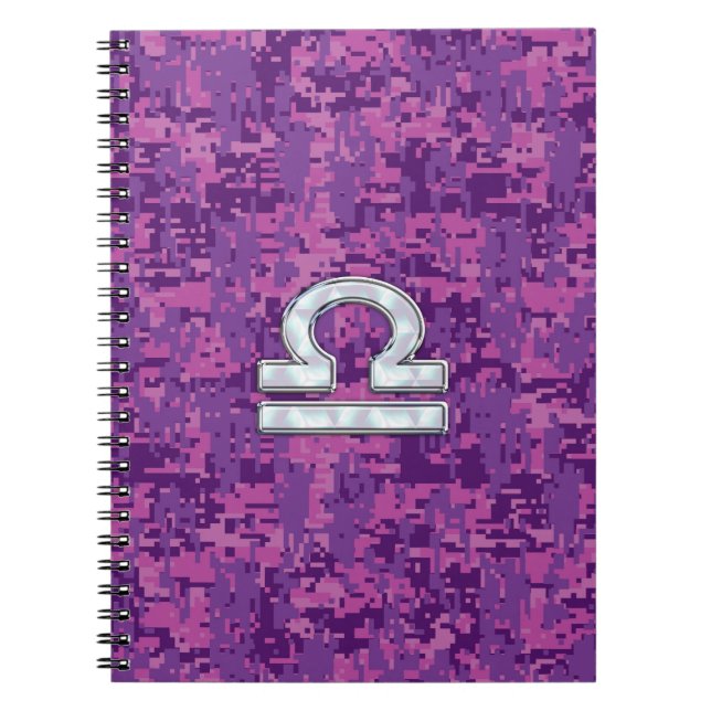 Cuaderno Símbolo libra zodiaco en el camo digital de Fuchsi (Frente)