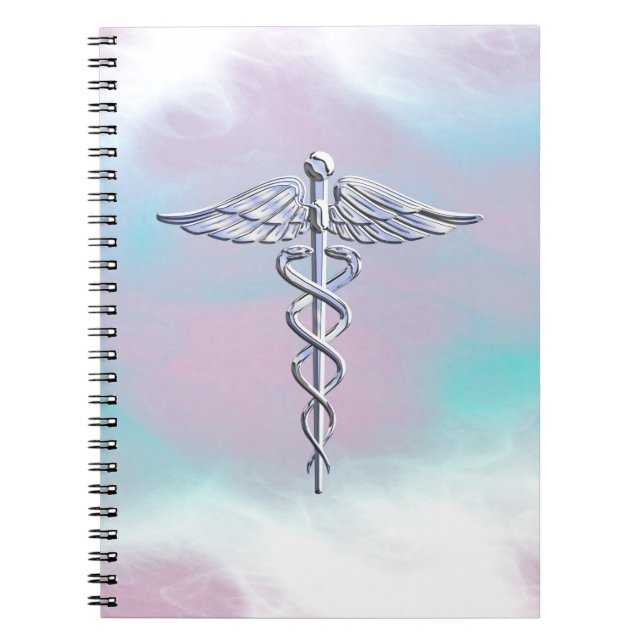Cuaderno Símbolo médico del Caduceo plateado Decoración de  (Frente)