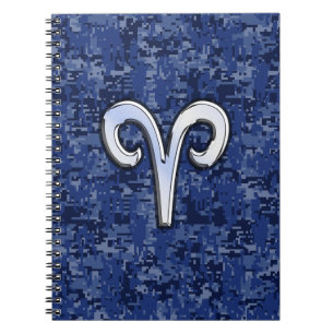 Cuaderno Símbolo moderno Aries Zodiac Navy Camo digital azu