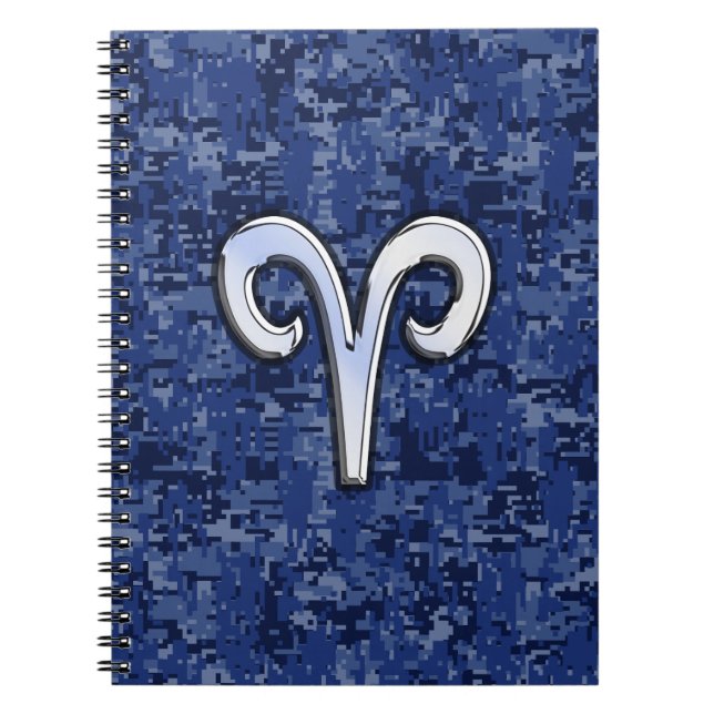 Cuaderno Símbolo moderno Aries Zodiac Navy Camo digital azu (Frente)