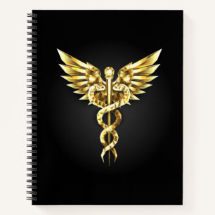 Cuaderno Símbolo poligonal de oro Caduceus
