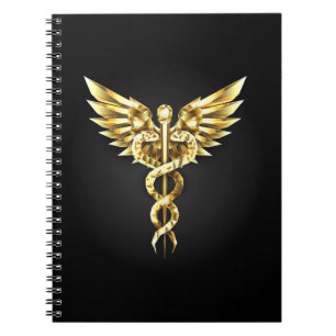 Cuaderno Símbolo poligonal de oro Caduceus
