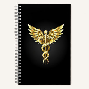 Cuaderno Símbolo poligonal de oro Caduceus