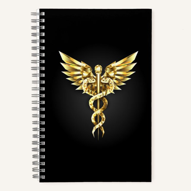 Cuaderno Símbolo poligonal de oro Caduceus (Anverso)