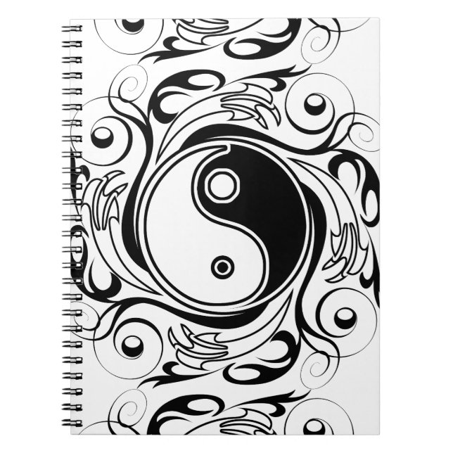 Cuaderno Símbolo Yin & Yang estilo Tatuaje blanco y negro (Frente)