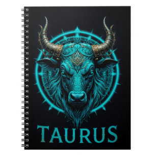 Cuaderno Símbolo Zodiacal de Tauro en Azul y Dorado Vibrant