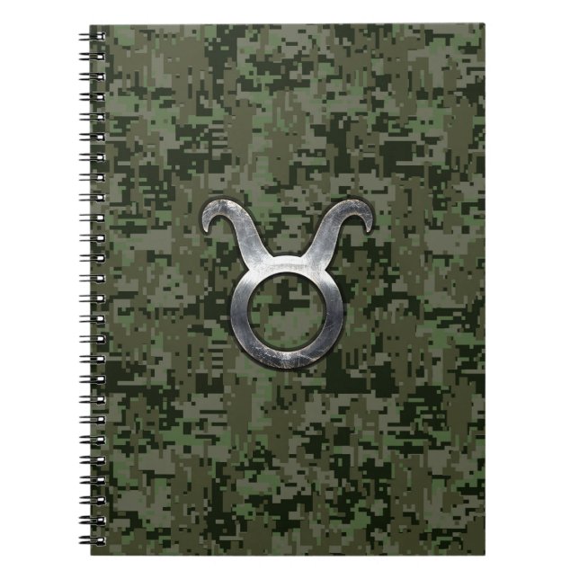 Cuaderno Símbolo zodiaco de Taurus sobre el camo digital ve (Frente)