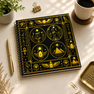 Cuaderno Símbolos del Antiguo Egipto Patrón de Oro Negro de