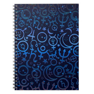 Cuaderno Símbolos Planetarios Azules Universo Místico Plane