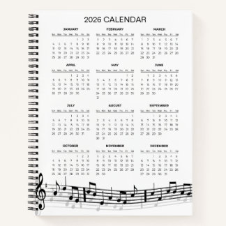 Cuaderno Simple 2026 Calendar with Musical Notes | 