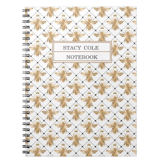 Cuaderno Simple Abeja personalizada de Honeycomb blanco y m (Frente)