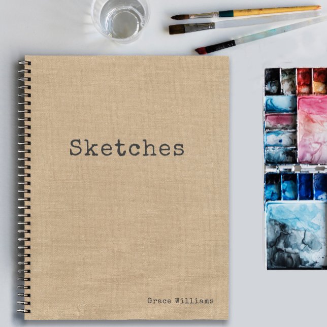 Cuaderno Simple Burlap Pattern con su nombre (A rustic burlap sketchbook to personalize with your name.)