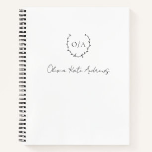 Cuaderno Simple clásico Monograma Wreath Elegante