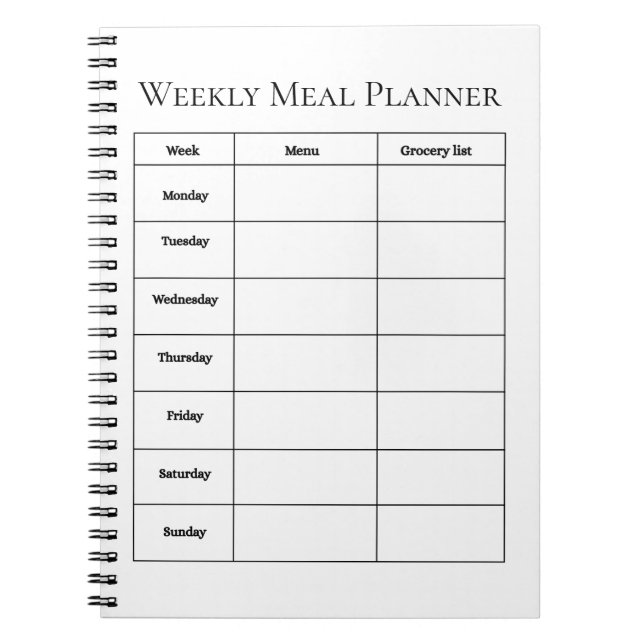 Cuaderno simple de planificación de comidas semana (Frente)
