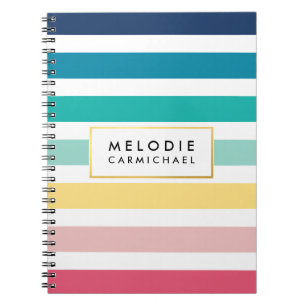 Cuaderno SIMPLE diseño preppy lindo moderno rayas pastel