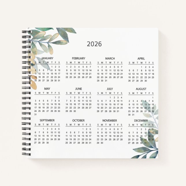 Cuaderno Simple Elegant Botanical 2026 Calendar |  (Anverso)