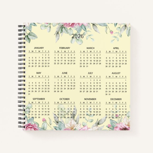 Cuaderno Simple Elegant Botanical 2026 Calendar |  (Anverso)