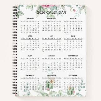 Cuaderno Simple Elegant Botanical 2026 Calendar |  Notebook
