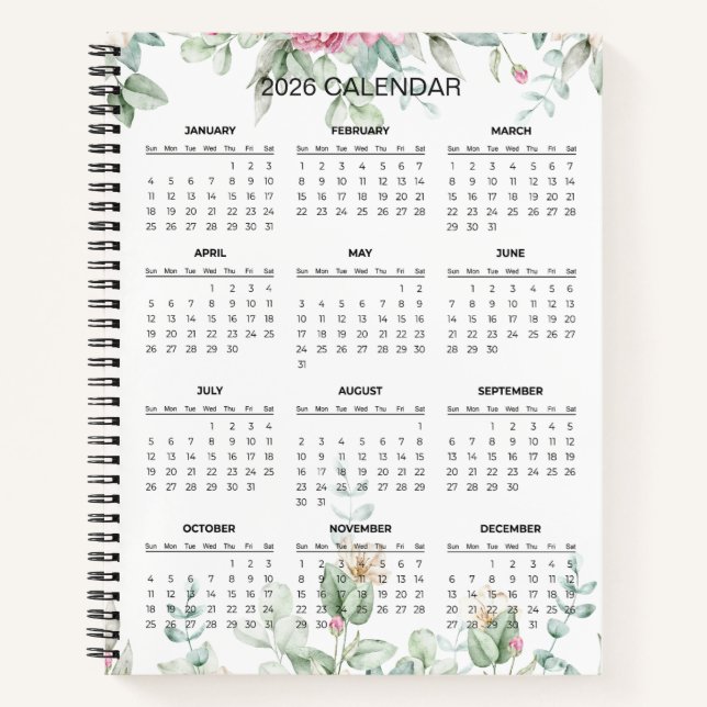 Cuaderno Simple Elegant Botanical 2026 Calendar |  Notebook (Anverso)