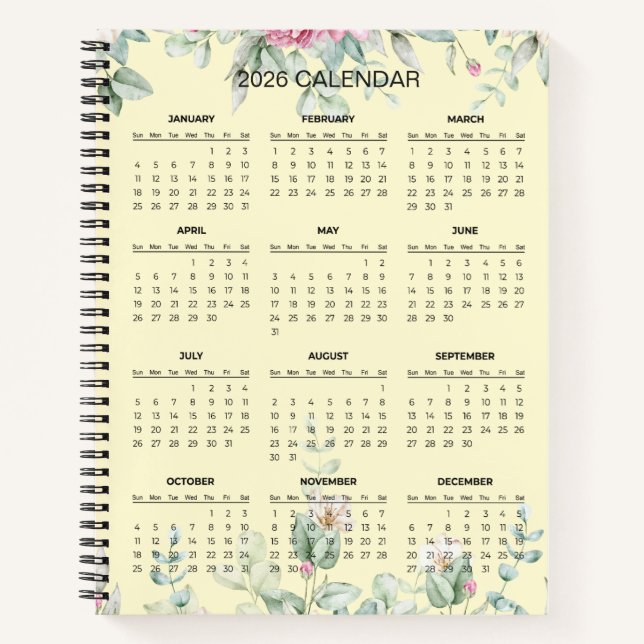 Cuaderno Simple Elegant Botanical 2026 Calendar |  Notebook (Anverso)