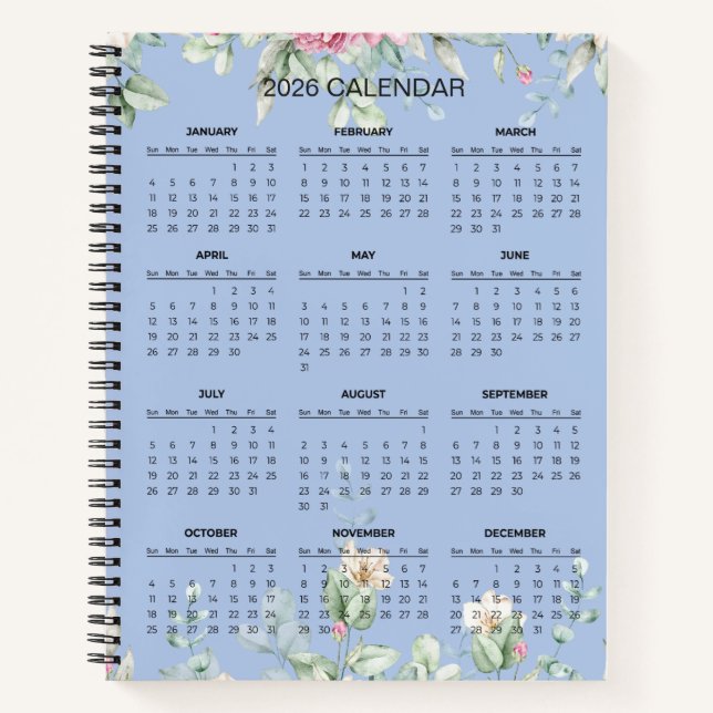 Cuaderno Simple Elegant Botanical 2026 Calendar |  Notebook (Anverso)