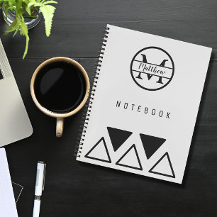 Cuaderno Simple Elegante Monograma personalizado blanco pla